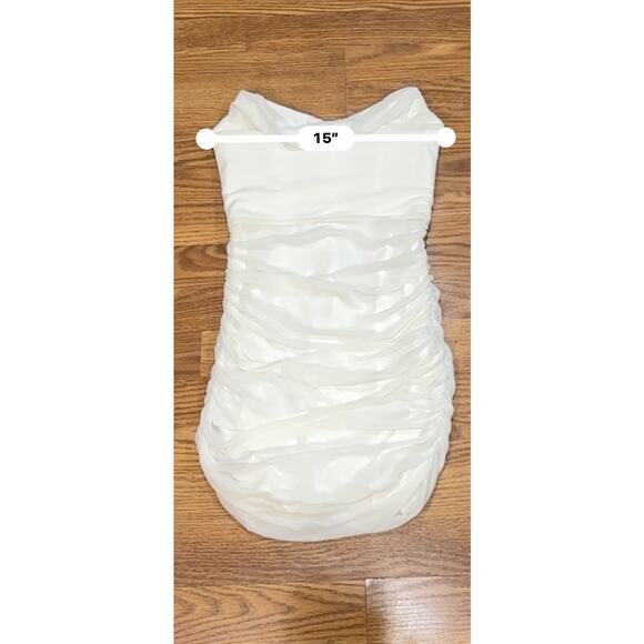 Michael Costello x REVOLVE ruched stain Bardot Mini Dress in Ivory small - Picture 2 of 12